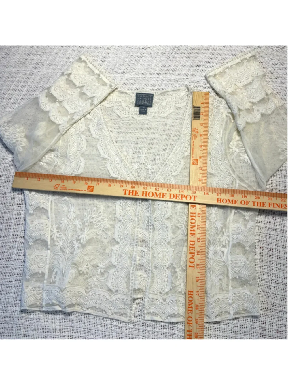 Rabbit Rabbit Rabbit Vintage Off-White Sheer Lace Cropped Shrug Cardigan MED EUC - Picture 3 of 11